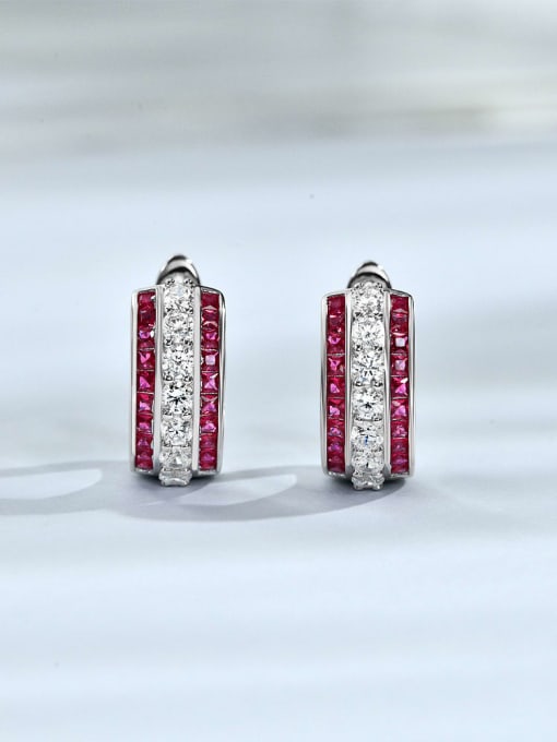 Red corundum [e 2425] 925 Sterling Silver High Carbon Diamond Geometric Dainty Stud Earring